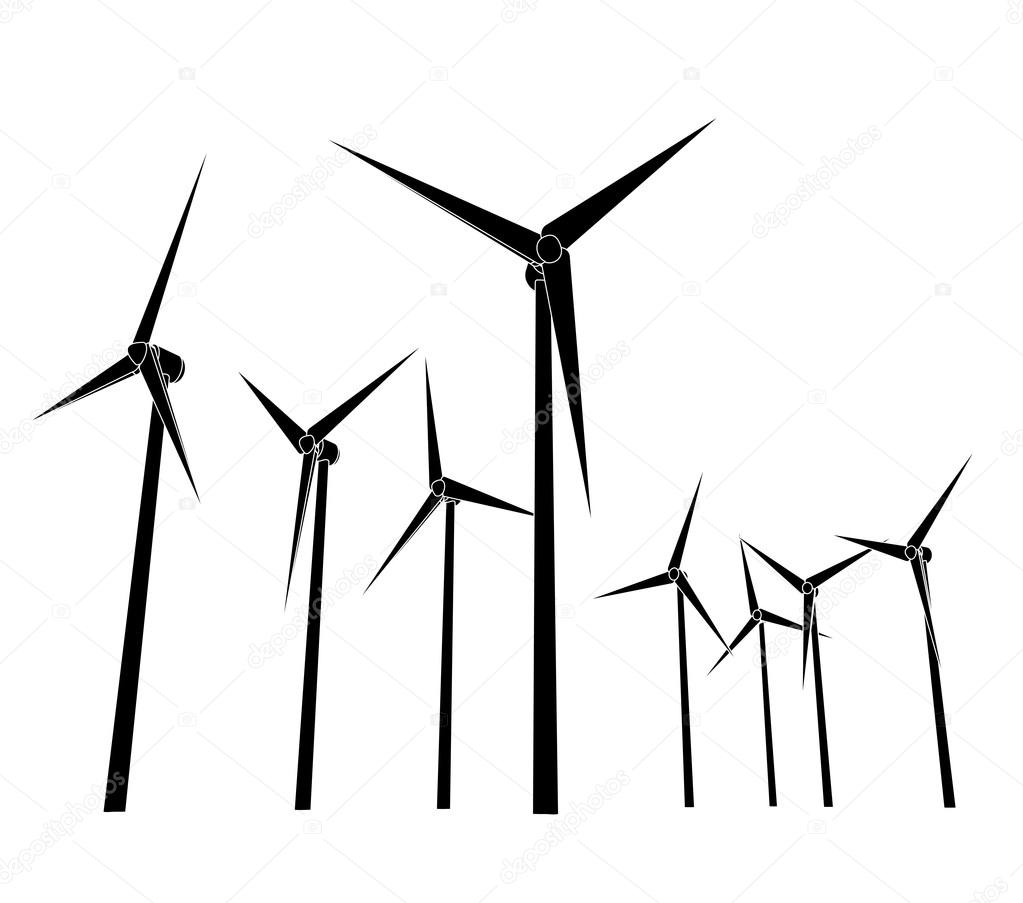 Wind energy powerful system silhouettes