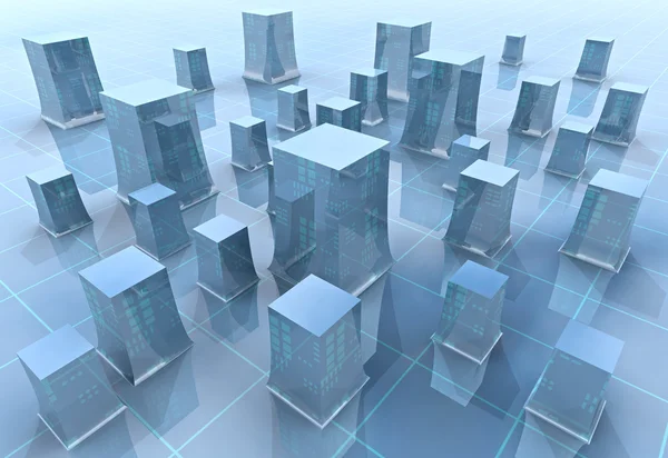 Blauwe moderne stad rechthoekig raster afbeelding of achtergrond — Stockfoto