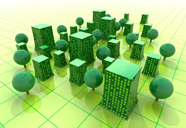 Grön hållbar stad byggnader i rutnät illustration eller bakgrund — Stockfoto