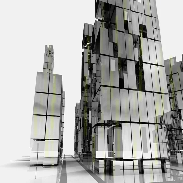 Black and white metal glass buildings of business city project illustration — Stock Photo, Image