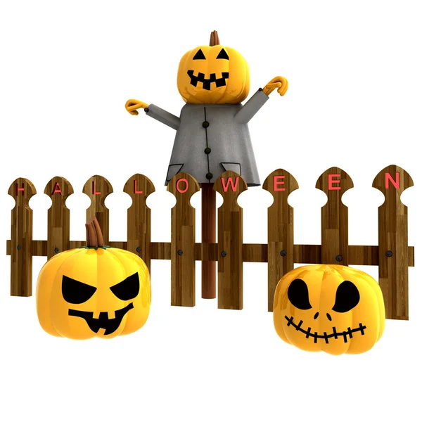 Cabezas de calabaza de halloween aisladas por delante de la ilustración valla — Foto de Stock