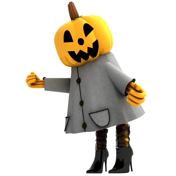 Isolated pumpkin halloween girl standing pose illustration — Stock Photo, Image