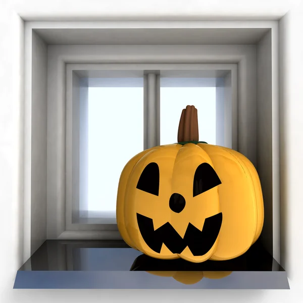 Pumpkin halloween head situated on sill illustration — Stock Photo, Image