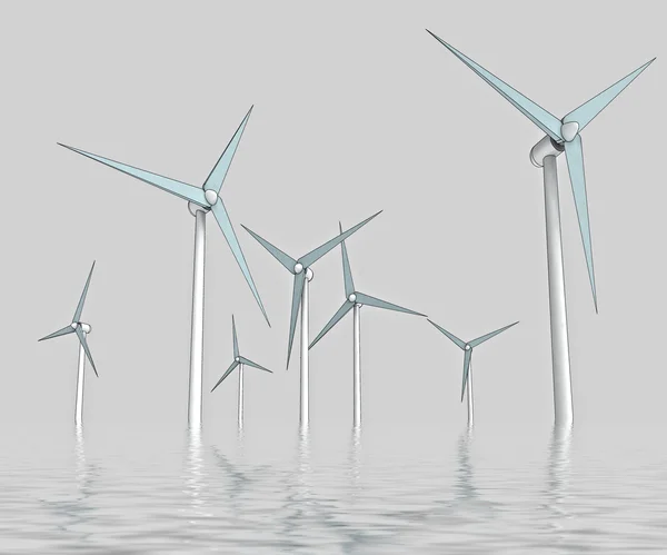 Wind power energieconcept in Oceaan mist — Stockfoto