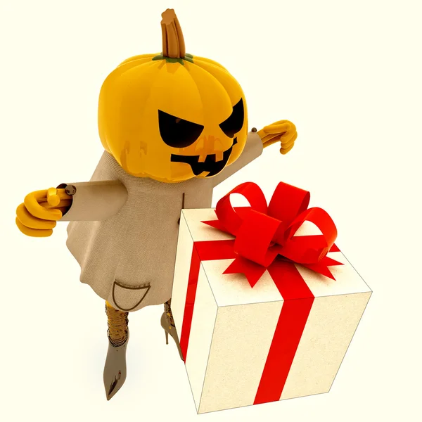 Isolated halloween pumpkin witch has gift suprise illustration — Stok fotoğraf