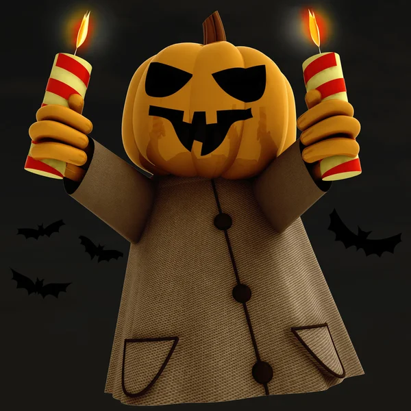 Isolierte Halloween-Kürbishexe mit zwei brennenden Kerzen Illustration — Stockfoto