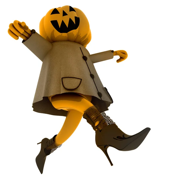 Isolated dancing halloween pumpkin witch illustration — Stock Photo, Image