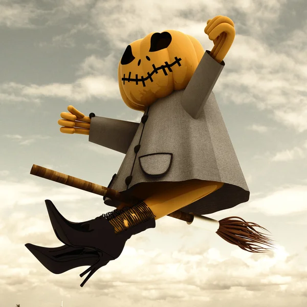 Fliegen Halloween Kürbis Hexe Himmel Hintergrund Illustration — Stockfoto