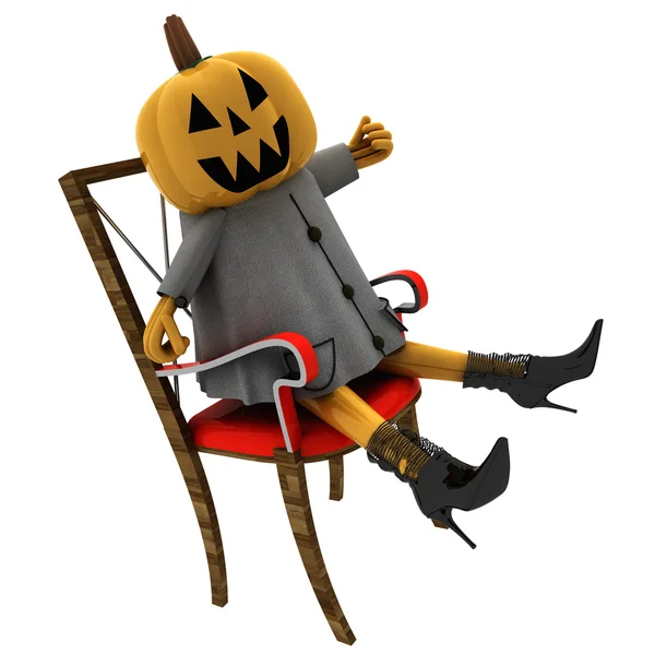 Isolato Halloween zucca seduta sulla sedia vista laterale illustrazione — Foto Stock