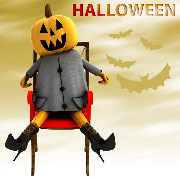 Calabaza de Halloween sentado vista frontal borroso fondo ilustración —  Fotos de Stock