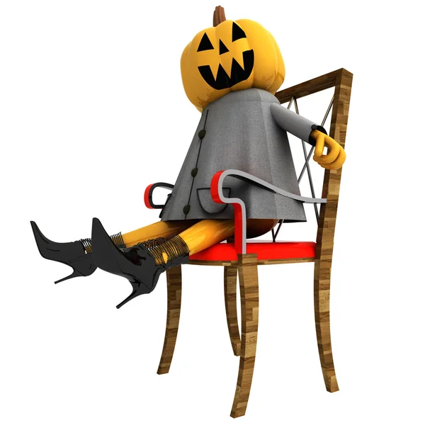 Isolated halloween pumpkin sitting side view illustration — Stock Photo, Image