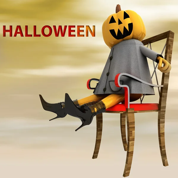 Halloween pompoen zitten kant weergave vervagen achtergrond afbeelding — Stockfoto