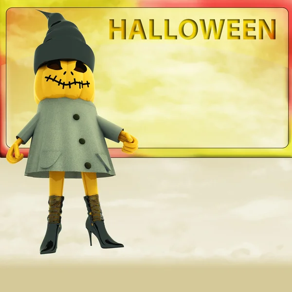 Abóbora bruxa amarelo outono nublado modelo fundo halloween cartão postal — Fotografia de Stock