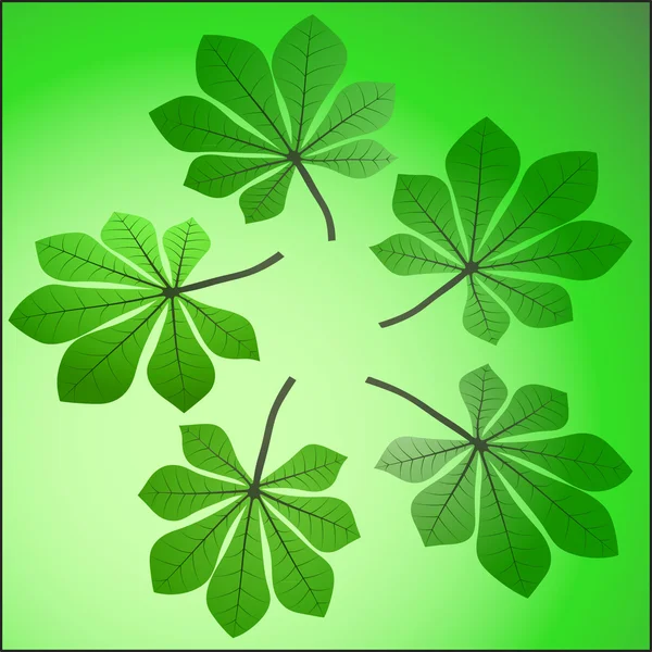 Green light colored centered chestnut leaves card vector — Stock Vector