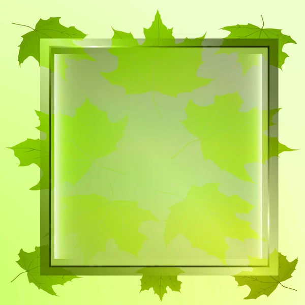 Verde de color y marco cuadrado de arce hojas tarjeta ilustración vector — Vector de stock