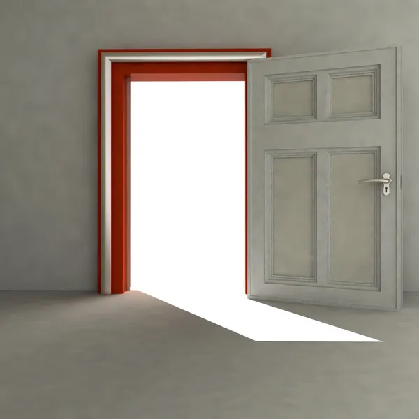 Open door to empty space with red frame and shadow illustration — Stock Photo, Image