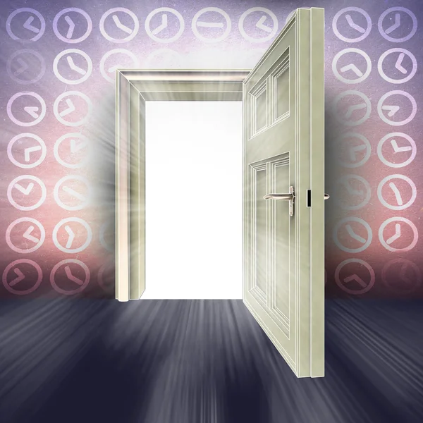 Open door with center flare abstract time concept illustration — Stock Photo, Image