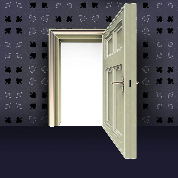 Open center door with poker pattern concept illustration — Stock Photo, Image