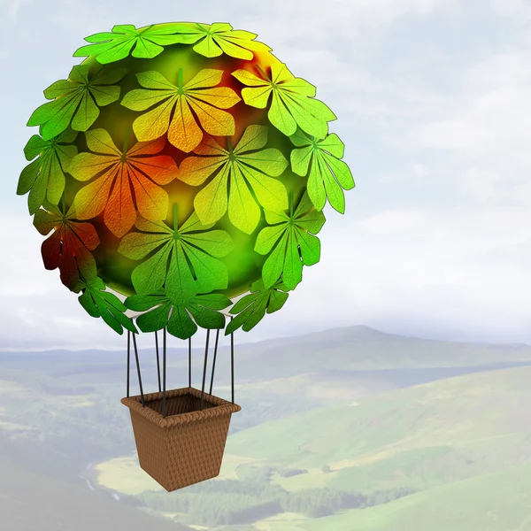 Ecologic chestnut baloon concept flying above mountains illustration — Stock Photo, Image
