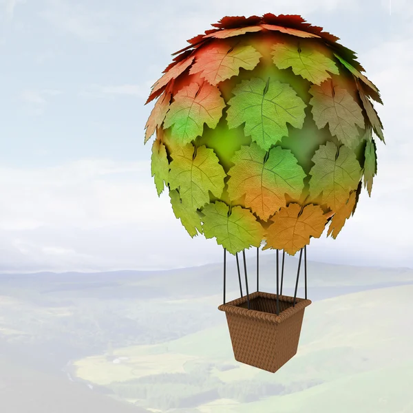 Ecologic maple baloon concept flying above mountains illustration — Stock Photo, Image