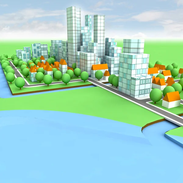Novo desenvolvimento sustentável do conceito de cidade na ilustração à beira-mar — Fotografia de Stock