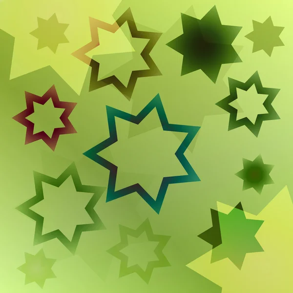 Green background with colorful stars vector pattern — Stock Vector