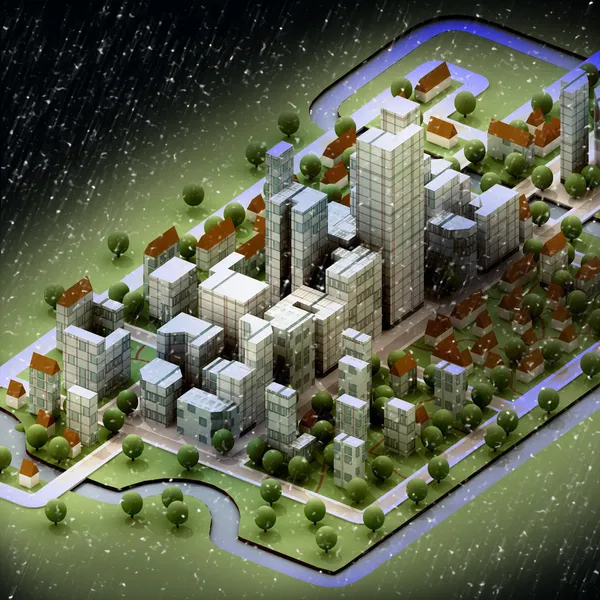 Landscape of new sustainable city wintertime concept development — Stock Photo, Image