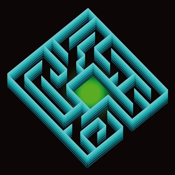 Blau schattiertes Labyrinth mit grünem Lichtkonzept-Vektor — Stockvektor