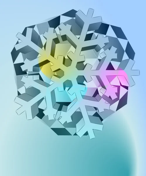 Dimensionale kubieke diamond blauwe kaart met sneeuwvlok vector sjabloon — Stockvector