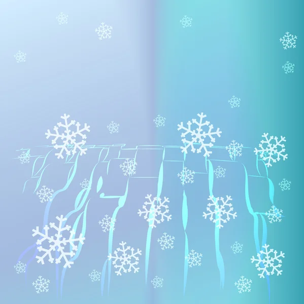 Líneas rizadas azules abstractas con plantilla de vector de tarjeta de nieve que cae — Vector de stock