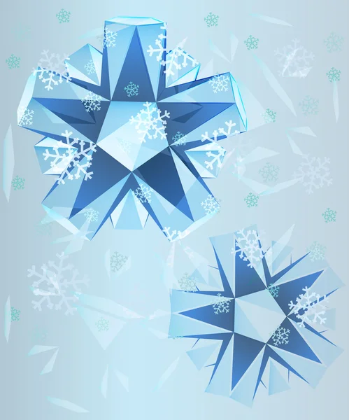 Deux formes de triangle bleu avec modèle vectoriel de carte de neige tombant — Image vectorielle