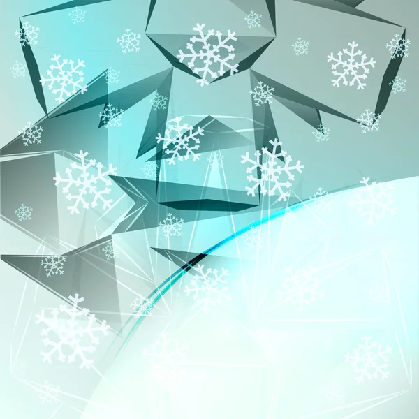 Abstract blue frosted shape with falling snow card vector template — Stock Vector