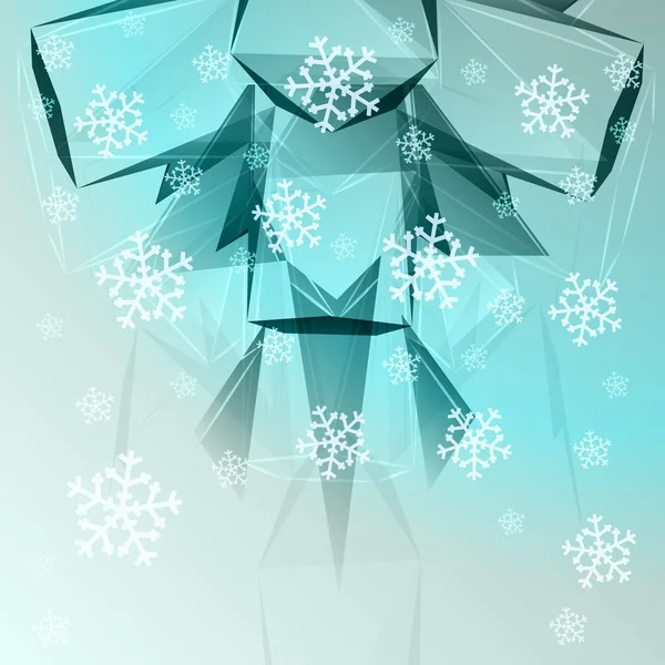 Abstract blue triangular shape with falling snow card vector template — Stock Vector