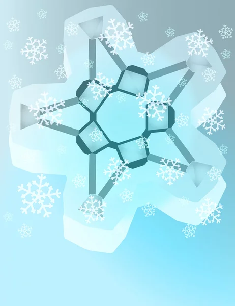 Abstract blue winter sneeuwvlok met dalende sneeuw vector kaartsjabloon — Stockvector