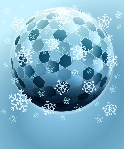 Bola hexagonal de inverno azul com modelo de vetor de cartão de neve caindo — Vetor de Stock