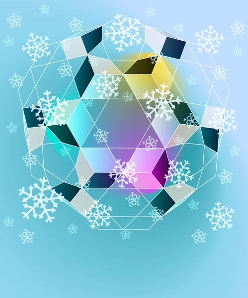Blue winter geometry with falling snow card vector template — Stock Vector