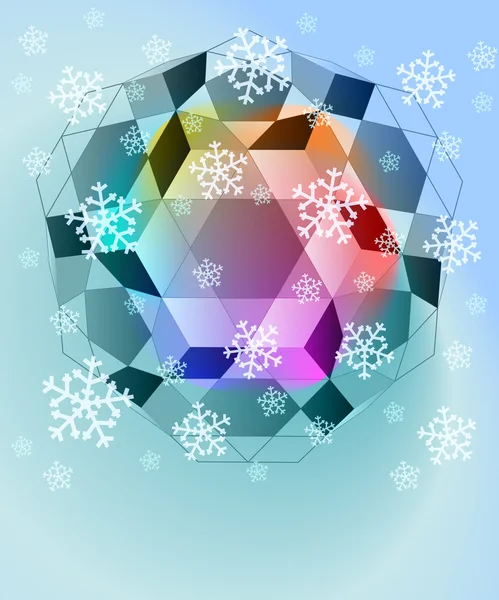 Düşen kar kart vektör şablonu ile mavi kış kübik şekil — Stok Vektör