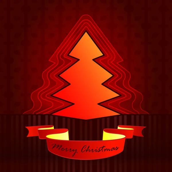 Ronde vorm ontworpen rood bruin kerstboom vector kaart — Stockvector