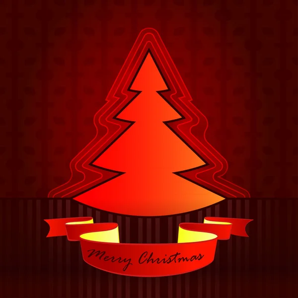 Forma redonda diseñado rojo marrón navidad árbol vector tarjeta — Archivo Imágenes Vectoriales