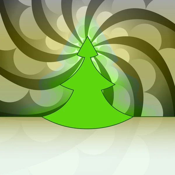 Moderne vorm kerstboom op lichte gele swirl vector kaart — Stockvector