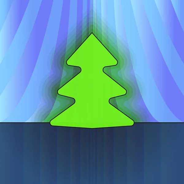 Round shape christmas tree on blue curtain vector card — Stock Vector