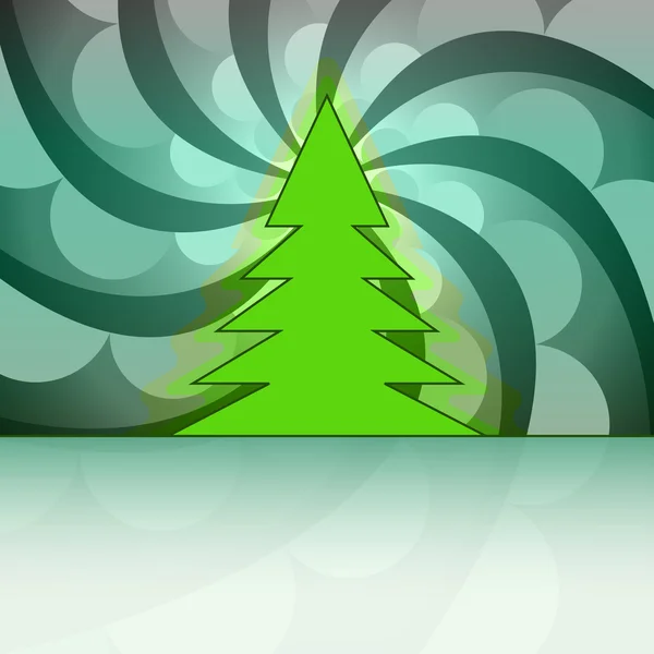 Christmas tree silhouette on green circle swirl vector card — Stock Vector