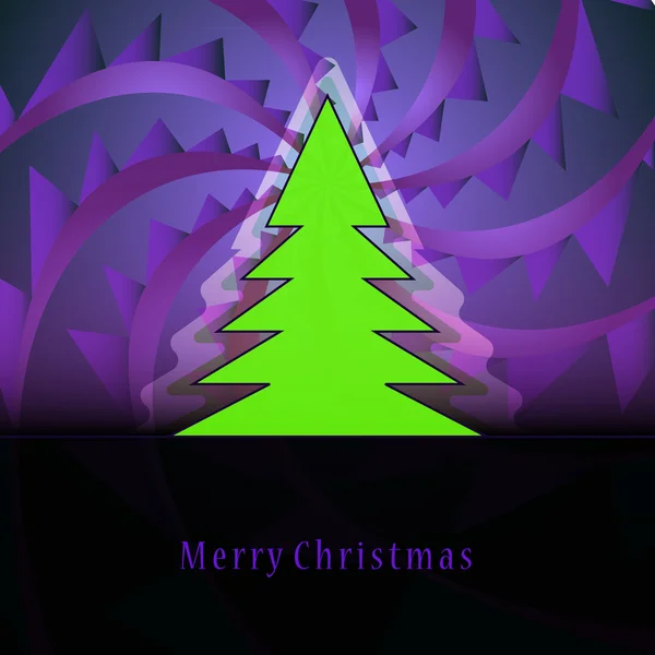Weihnachtsbaum-Silhouette auf violettfarbener Phantasie-Wirbelvektorkarte — Stockvektor