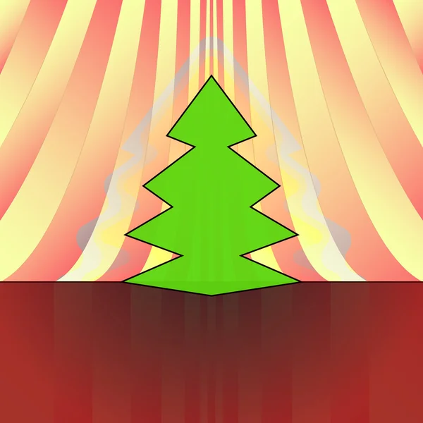 Árbol de navidad de forma aguda en la tarjeta vectorial de cortina amarilla roja — Archivo Imágenes Vectoriales