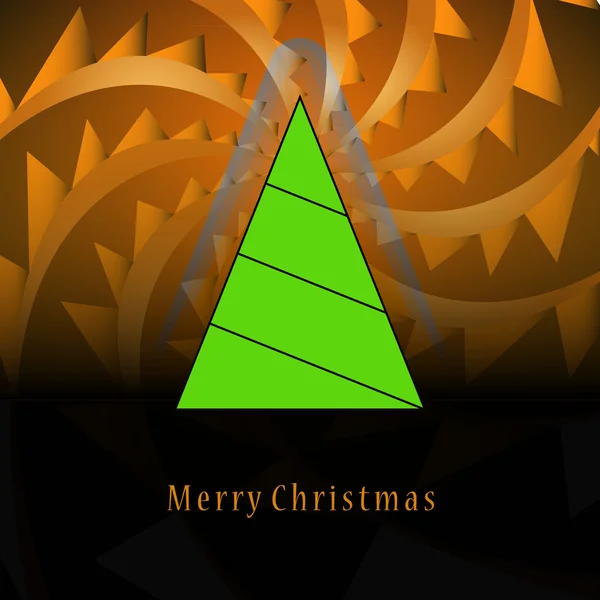 Triangular shape christmas tree on orange triangle swirl vector card — Stock Vector