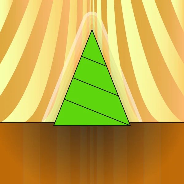 Triangular shape christmas tree on orange brown curtain vector card — Stock Vector