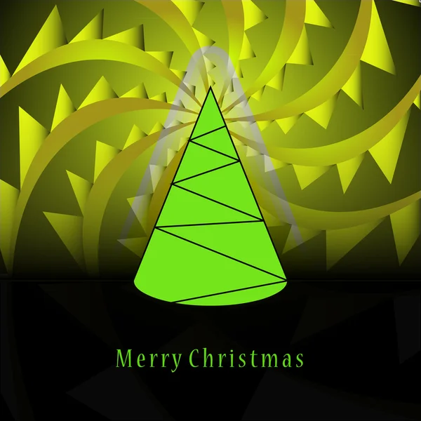 円錐形は黄色い渦ベクトル カード上にクリスマス ツリーを設計 — ストックベクタ