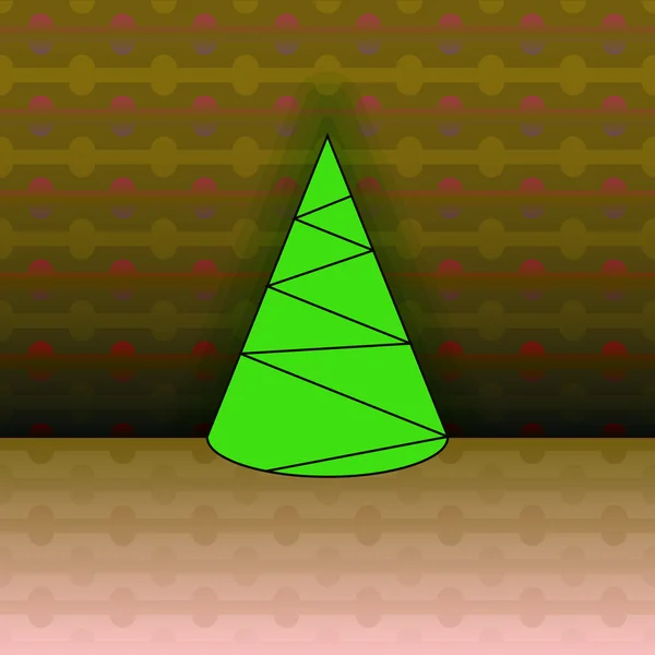 Konische Form Weihnachtsbaum auf braunen linearen Muster Vektor-Karte — Stockvektor