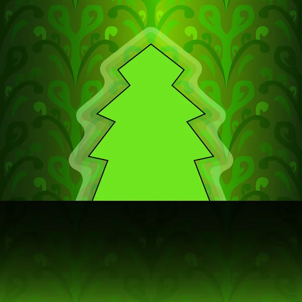 Boom vorm ontworpen op groene floral patroon vector kerstkaart — Stockvector