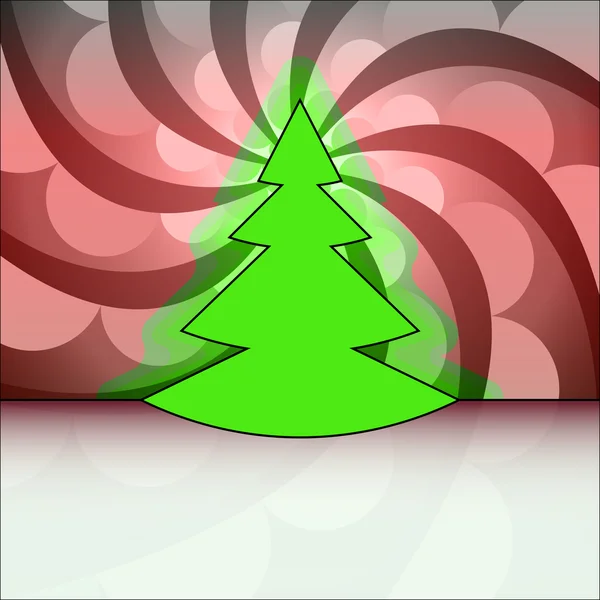Tree shape designed on red shaded circle swirl christmas vector card — Stock Vector